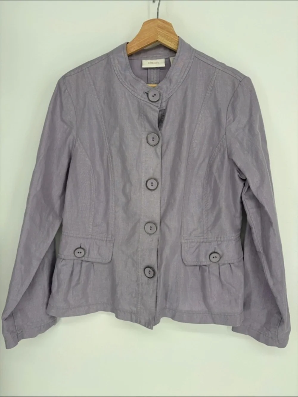 🐄 Chico's linen Lavender Button-Front Lightweight Jacket